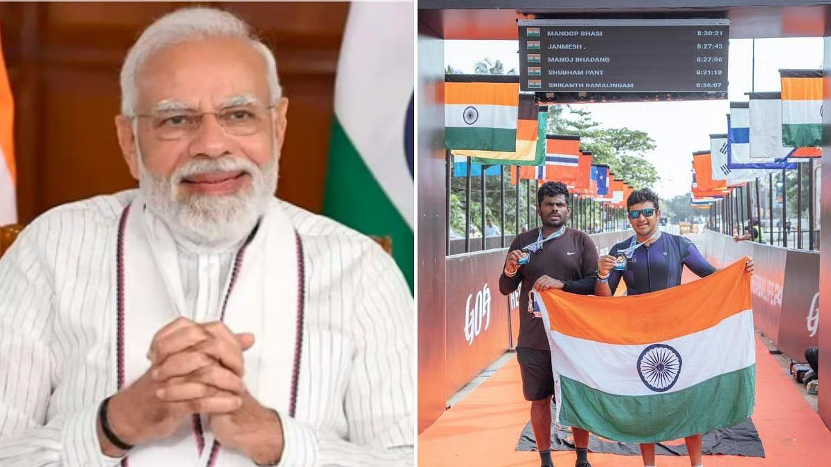 Image for 'PM Modi Hails Youth Participation In Ironman Goa, Congratulates Tejasvi Surya And Annamalai For Finishing Triathlon'